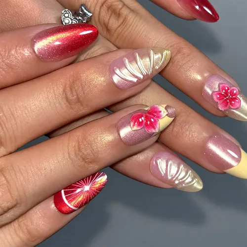 Seashell 3D Gel French Cat Eye Short Almond Press-On Nails photo 3