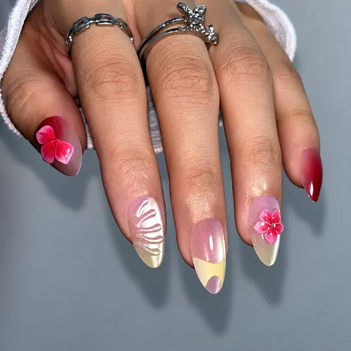 Seashell 3D Gel French Cat Eye Short Almond Press-On Nails photo 4