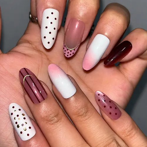 Soft Polka Dot and Stripe Ombré Cat Eye Almond Press-On Nails photo 4