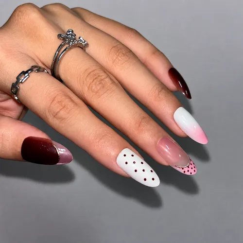 Soft Polka Dot and Stripe Ombré Cat Eye Almond Press-On Nails photo 6
