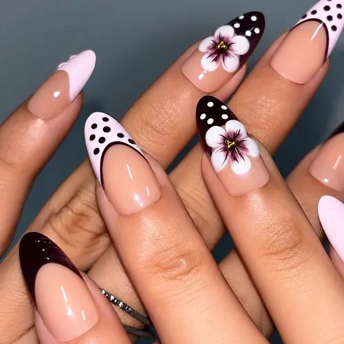 Polka Dot Floral French Almond Press-On Nails photo 4