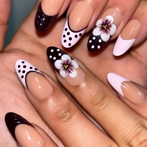 Polka Dot Floral French Almond Press-On Nails photo 5