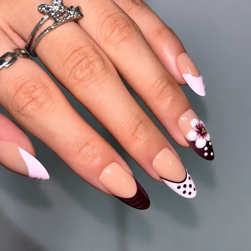 Polka Dot Floral French Almond Press-On Nails photo 6