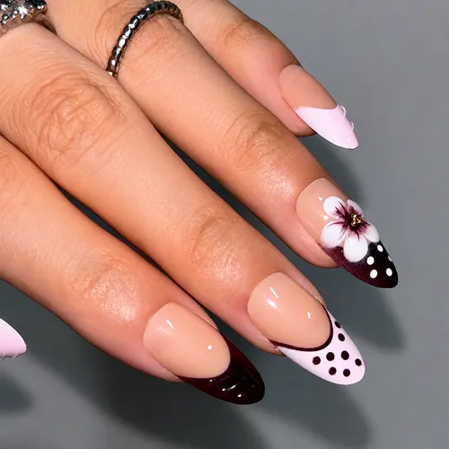 Polka Dot Floral French Almond Press-On Nails photo 7