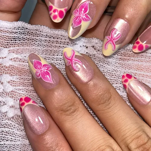 3D Gel Flower French Cat Eye Short Almond Press-On Nails photo 3