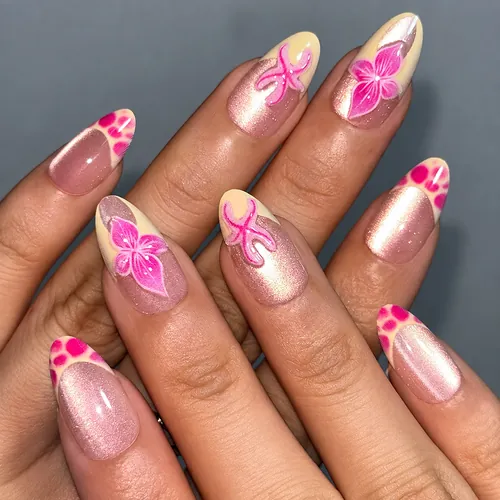 3D Gel Flower French Cat Eye Short Almond Press-On Nails photo 4