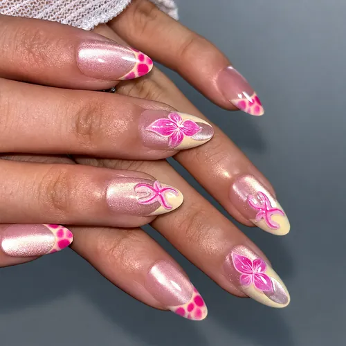 3D Gel Flower French Cat Eye Short Almond Press-On Nails photo 5