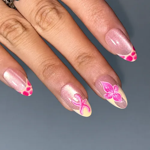 3D Gel Flower French Cat Eye Short Almond Press-On Nails photo 6