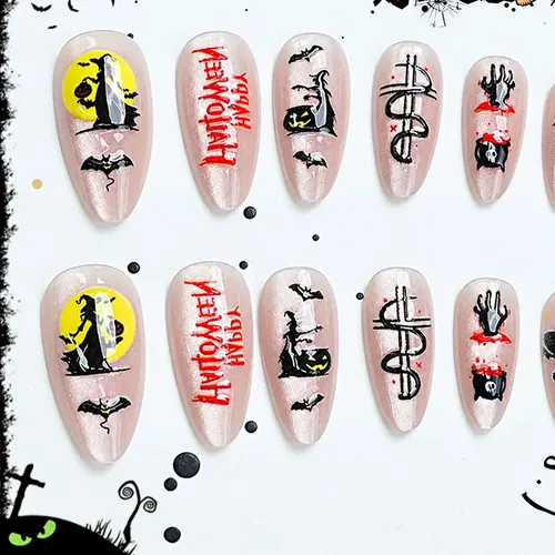Pumpkin, Ghost and Bat Halloween Cat Eye Press-On Nails photo 2
