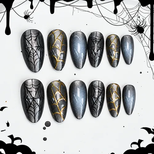 Edgy Gold Foil Cat Eye Halloween Almond Press-On Nails photo 3