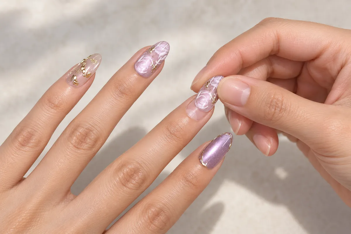Applying a press-on nail with an adhesive tab