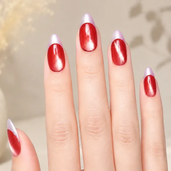 Glass-Bead Cat Eye French Almond Press-On Nails photo 3