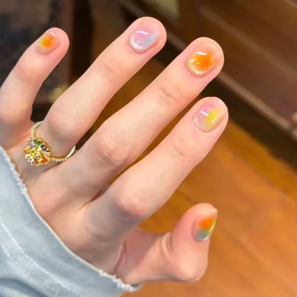 Macaron Color-Block Marble Short Square Press-On Nails photo 2