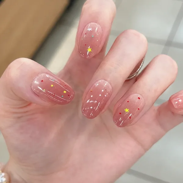 Peach Nude Starry Ombré Short Oval Press-On Nails