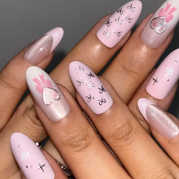 Bow and Bunny French Cat Eye Almond Press-On Nails photo 2