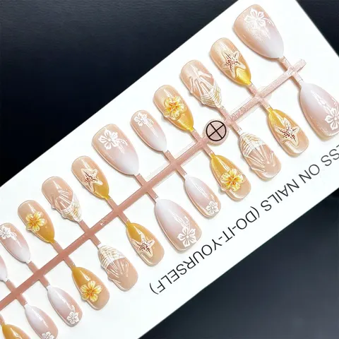 3D Flower Gold-Edge French Cat Eye Short Almond Press-On Nails design 1