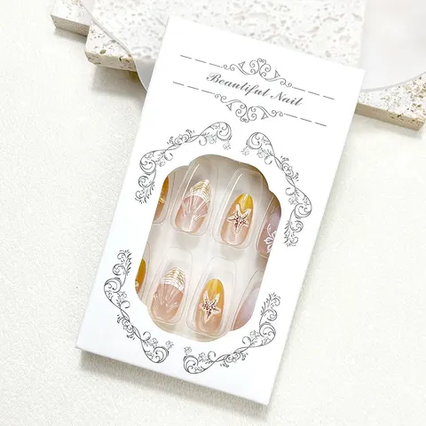3D Flower Gold-Edge French Cat Eye Short Almond Press-On Nails design 2