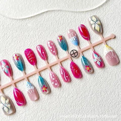 3D Gel Flower Blush Cat Eye Short Almond Press-On Nails design 1