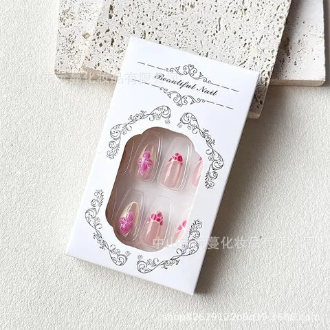 3D Gel Flower French Cat Eye Short Almond Press-On Nails design 2