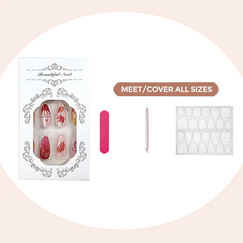 3D Gel Maple Leaf Cat Eye Almond Press-On Nails design 10