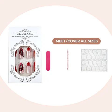 3D Gel Maple Leaf Cat Eye Almond Press-On Nails design 2