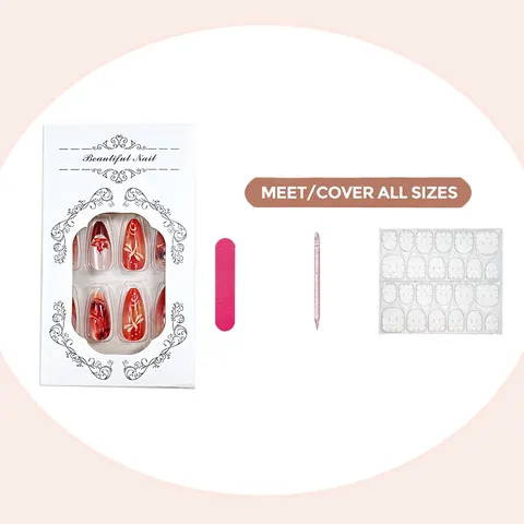 3D Gel Maple Leaf Cat Eye Almond Press-On Nails design 4