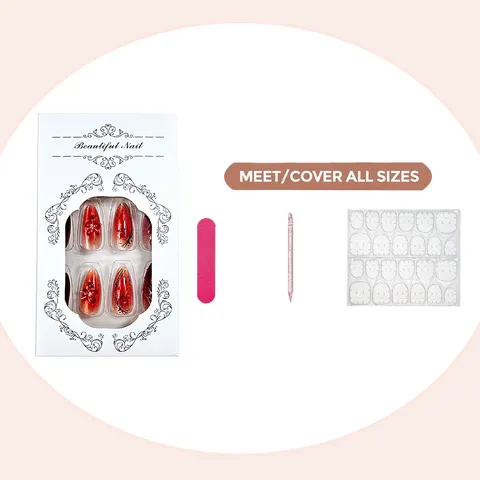 3D Gel Maple Leaf Cat Eye Almond Press-On Nails design 6