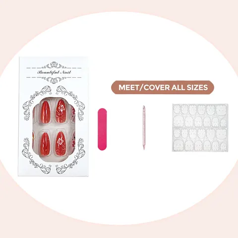 3D Gel Maple Leaf Cat Eye Almond Press-On Nails design 8