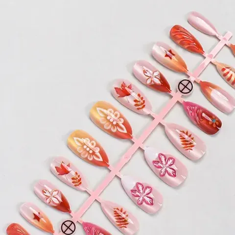 3D Gel Maple Leaf Cat Eye Almond Press-On Nails design 9