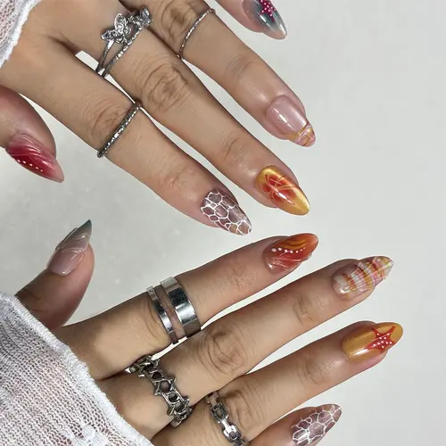 3D Wave, Starfish and Shell Short Almond Press-On Nails photo 5
