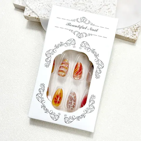 3D Wave, Starfish and Shell Short Almond Press-On Nails design 2