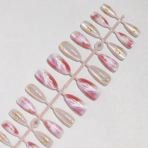 Autumn Aura Ombré Cat Eye Gold Foil Almond Press-On Nails photo 4