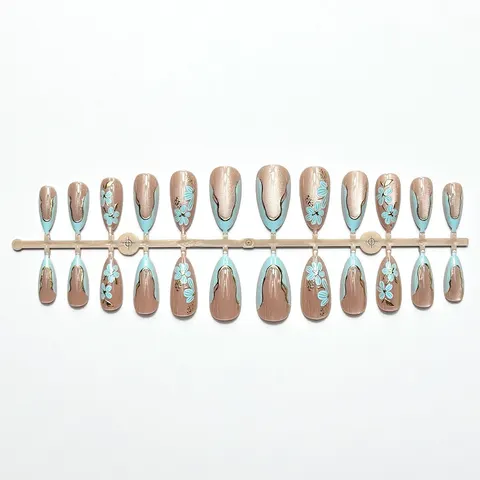 Blue Ombré French Cat Eye Almond Press-On Nails design 1