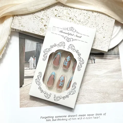 Blue Ombré French Cat Eye Almond Press-On Nails design 2
