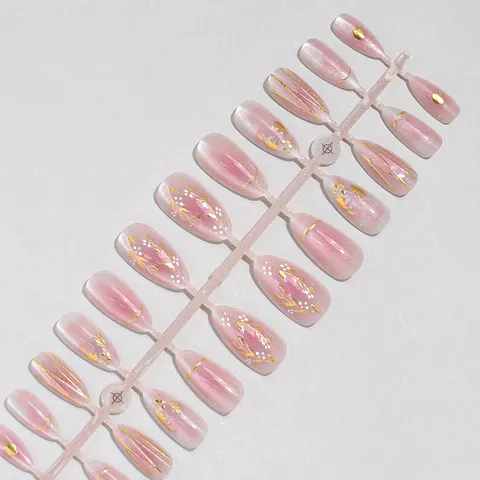 Blush Aura Cat Eye Gold Foil Almond Press-On Nails design 1