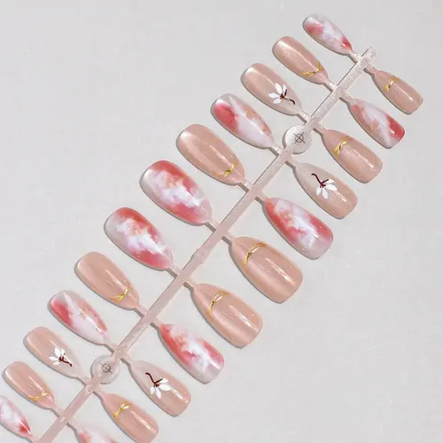 Blush Aura Ombré Gold Foil Almond Press-On Nails photo 4