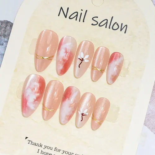 Blush Aura Ombré Gold Foil Almond Press-On Nails photo 5
