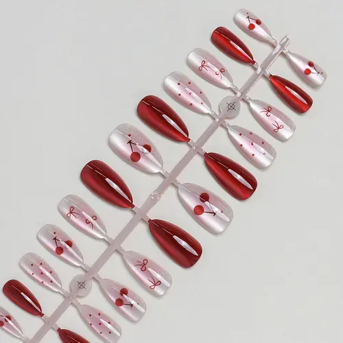 Bow and Cherry Polka Dot Cat Eye Almond Press-On Nails photo 4