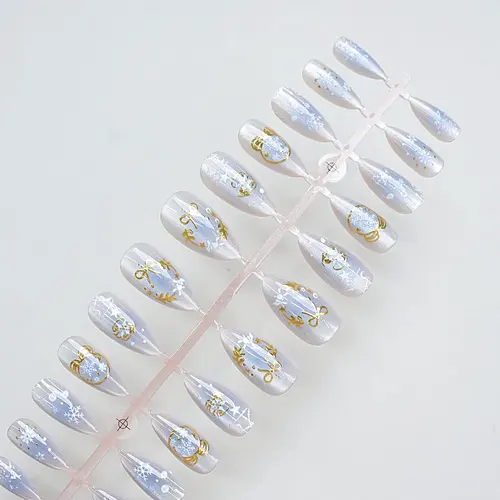 Bow and Snowflake Gold Foil Christmas Cat Eye Press-On Nails photo 4