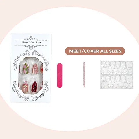 Bright 3D Flower Ombré Cat Eye Short Almond Press-On Nails design 2