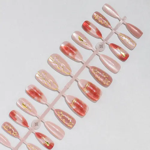 Brushed Gold Foil Flower Ombré Almond Press-On Nails photo 4