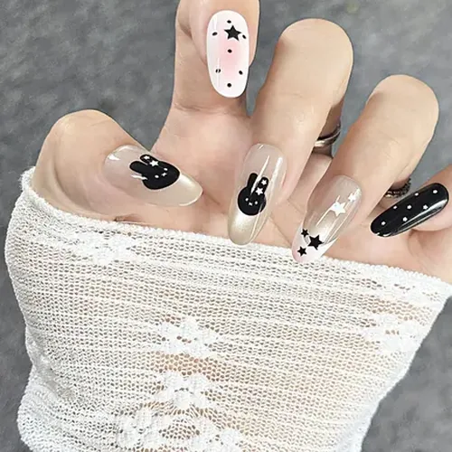 Bunny and Star Blush Cat Eye Medium Oval Press-On Nails photo 2