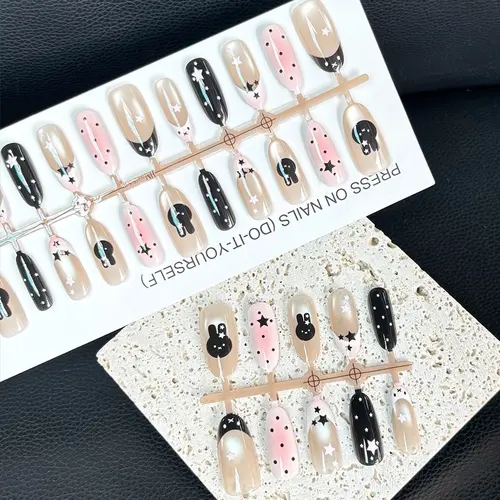 Bunny and Star Blush Cat Eye Medium Oval Press-On Nails photo 5
