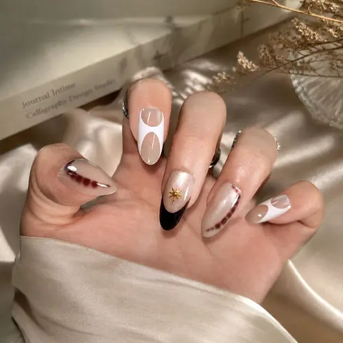 Caramel Leopard Star Cat Eye Short Almond Press-On Nails photo 2