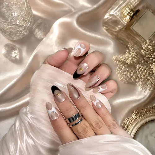 Caramel Leopard Star Cat Eye Short Almond Press-On Nails photo 5