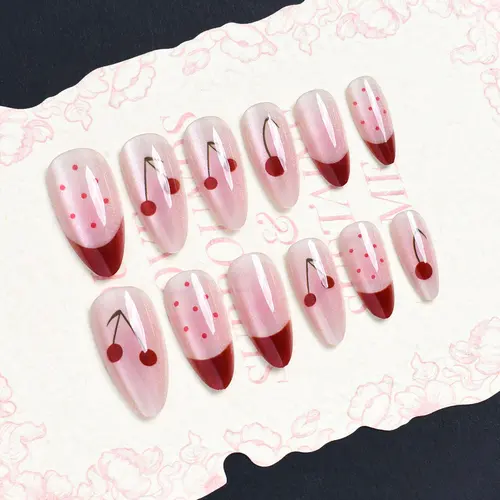Cherry French Mirror Cat Eye Almond Press-On Nails photo 5