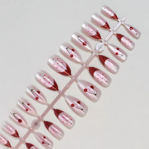 Cherry French Mirror Cat Eye Almond Press-On Nails design 1