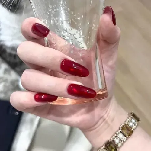 Cherry Red Cat Eye Press-On Nails in Three Shapes photo 2