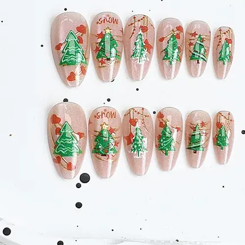 Christmas Tree and Heart Sparkle Cat Eye Press-On Nails photo 2