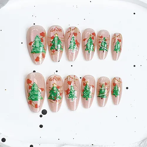Christmas Tree and Heart Sparkle Cat Eye Press-On Nails photo 3